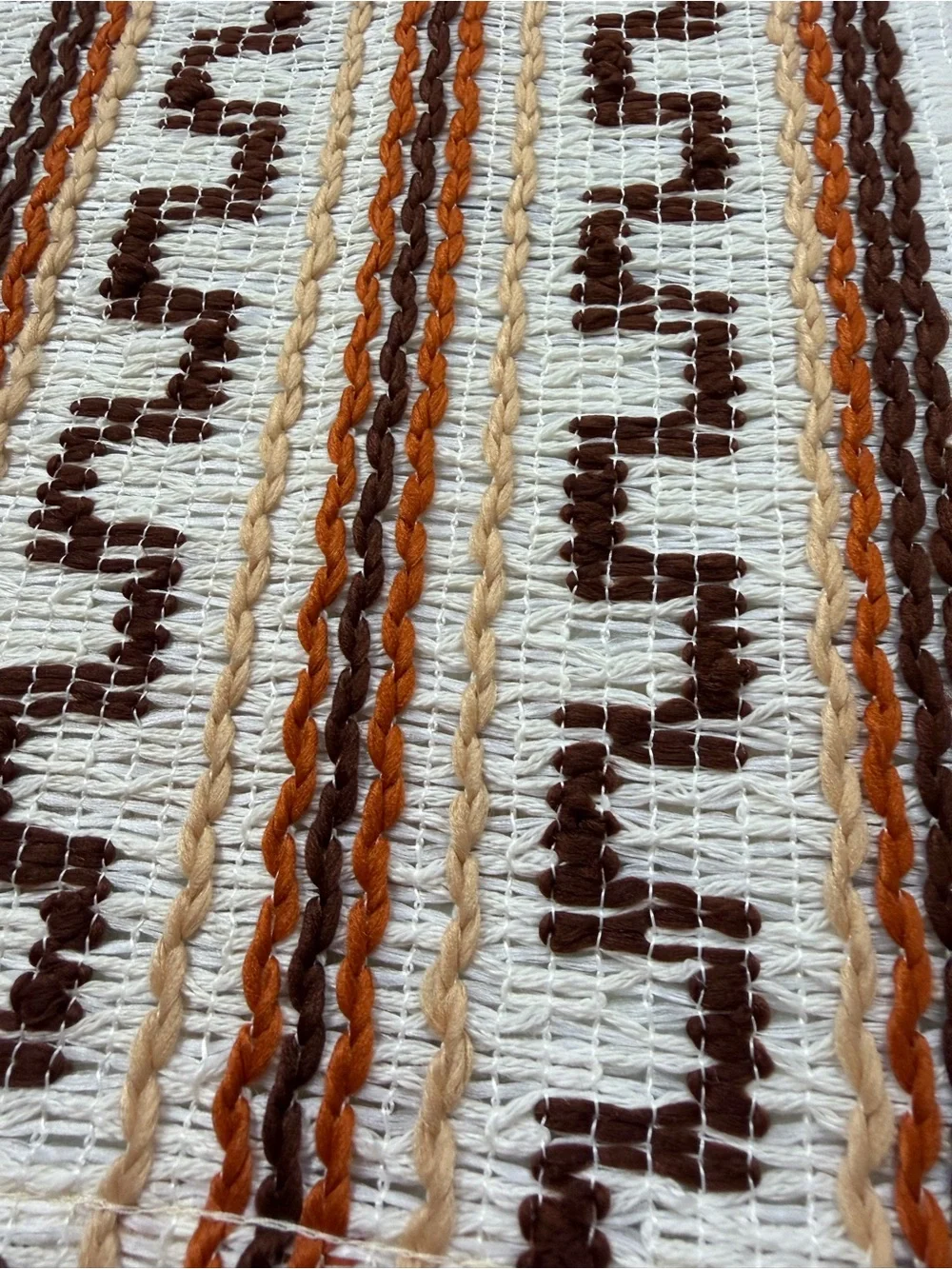 VTG 1970s Sears Woven Cafe Curtains With Valance 3 Pc Set White Brown Orange Tan
